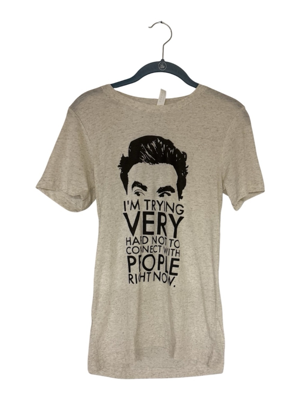 New! Schitts Creek Graphic Quote Tee - Light Heather Beige with Black Print